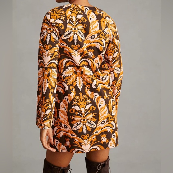 Anthropologie Maeve Paisley Orange Bell-Sleeve Mini Dress - Picture 4 of 10